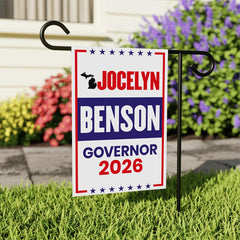 Jocelyn Benson For Michigan Governor 2026 Garden Flag, Double Sided, 2026 Governor Flag, Elections Flag, Race Red White & Blue Flag