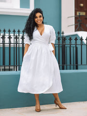 Linen modest wedding dress plus size - Simple wrap retro midi dresses