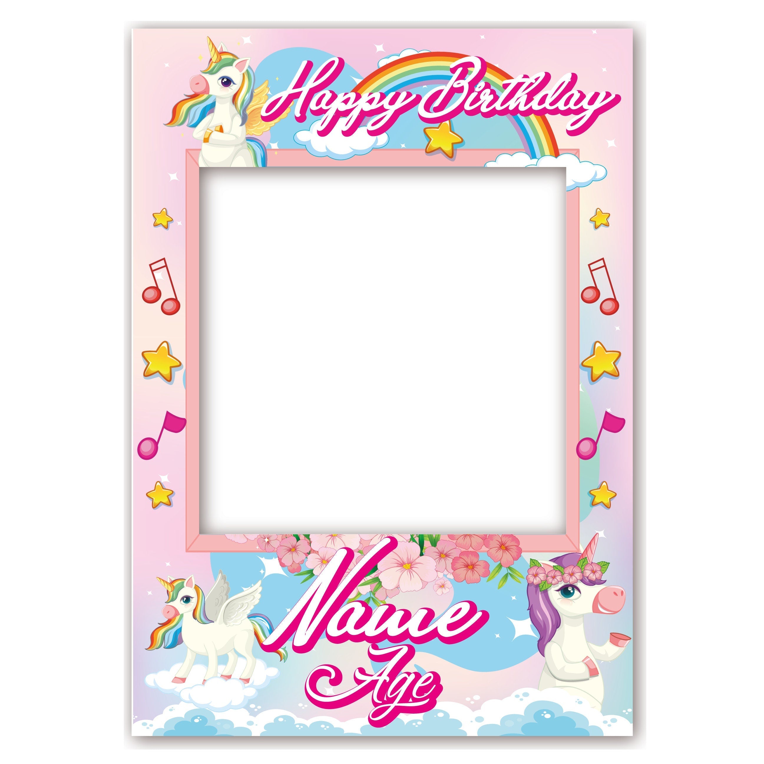 PERSONALISED SELFIE FRAME 006 Name Age Unicorn Unicorns Pink Selfie Frame Props Kid Party Birthday Decoration 0006