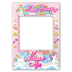 PERSONALISED SELFIE FRAME 006 Name Age Unicorn Unicorns Pink Selfie Frame Props Kid Party Birthday Decoration 0006
