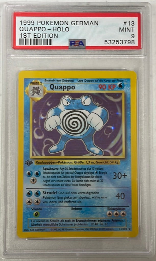 PSA 9 MINT - Poliwrath 13/102 1st Edition German (Quappo) Base Set Pokemon Holo