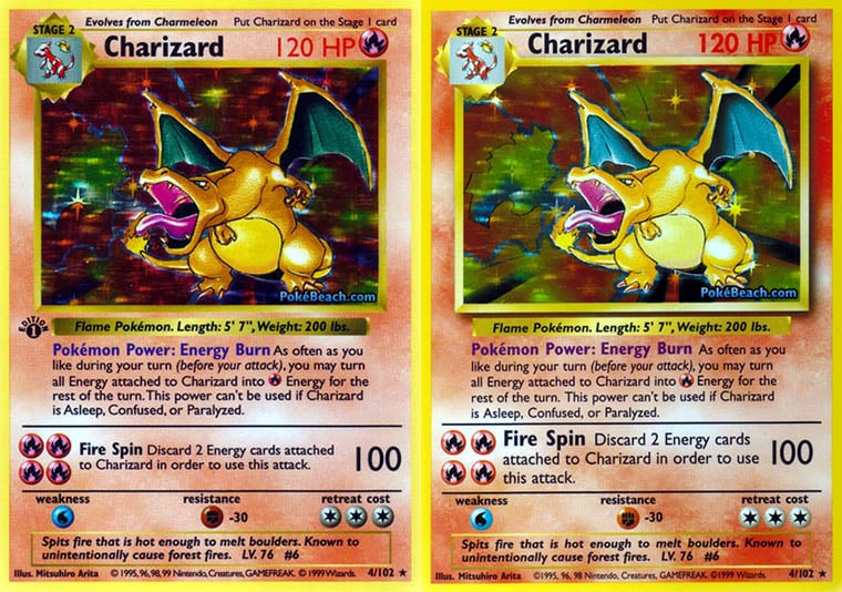 charizard pokemon card shadow vs shadowless Shadowless vs Shadowed Charizard, key differences in the comments. : r/PokemonTCG