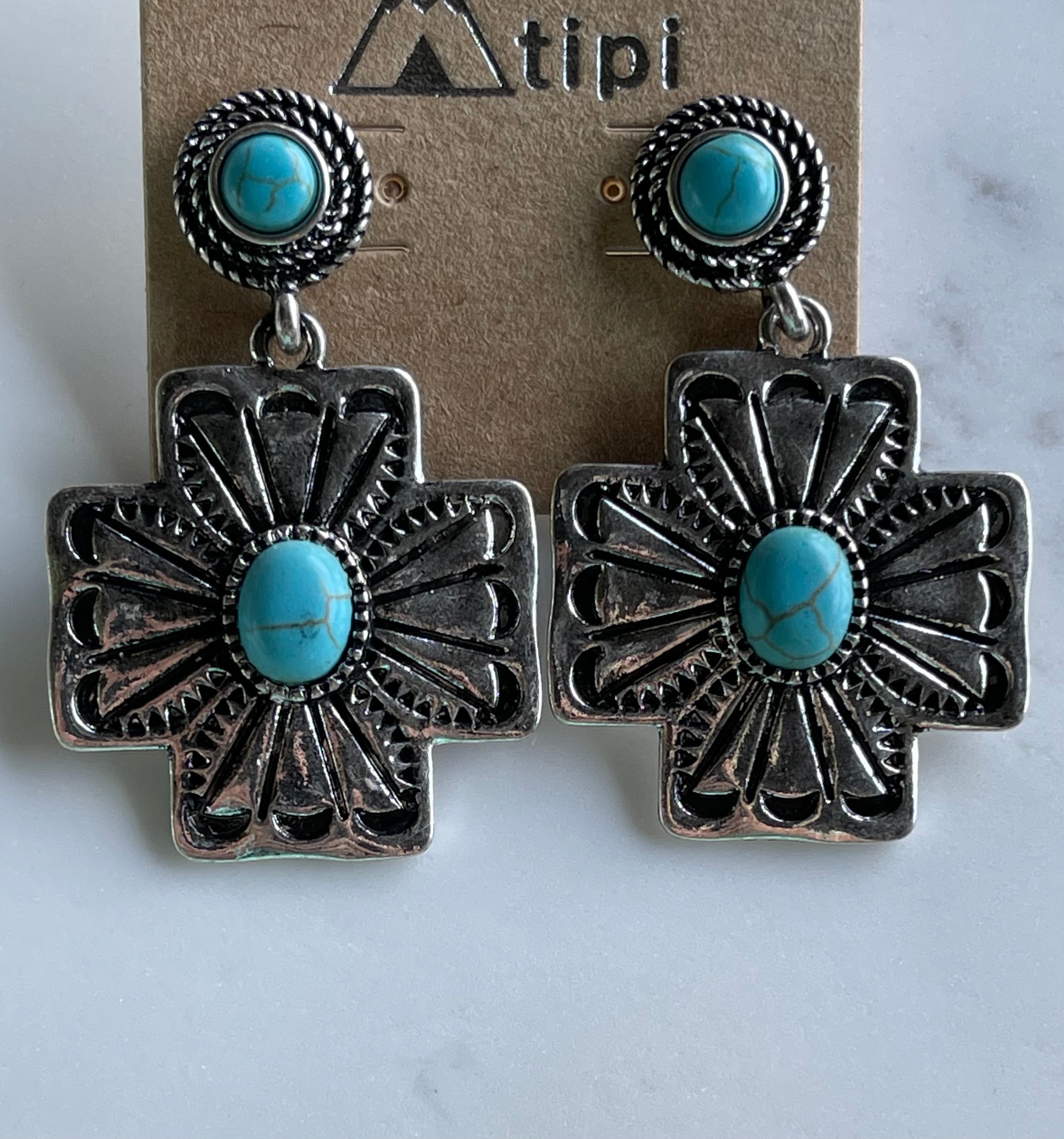 Turquoise cross earrings
