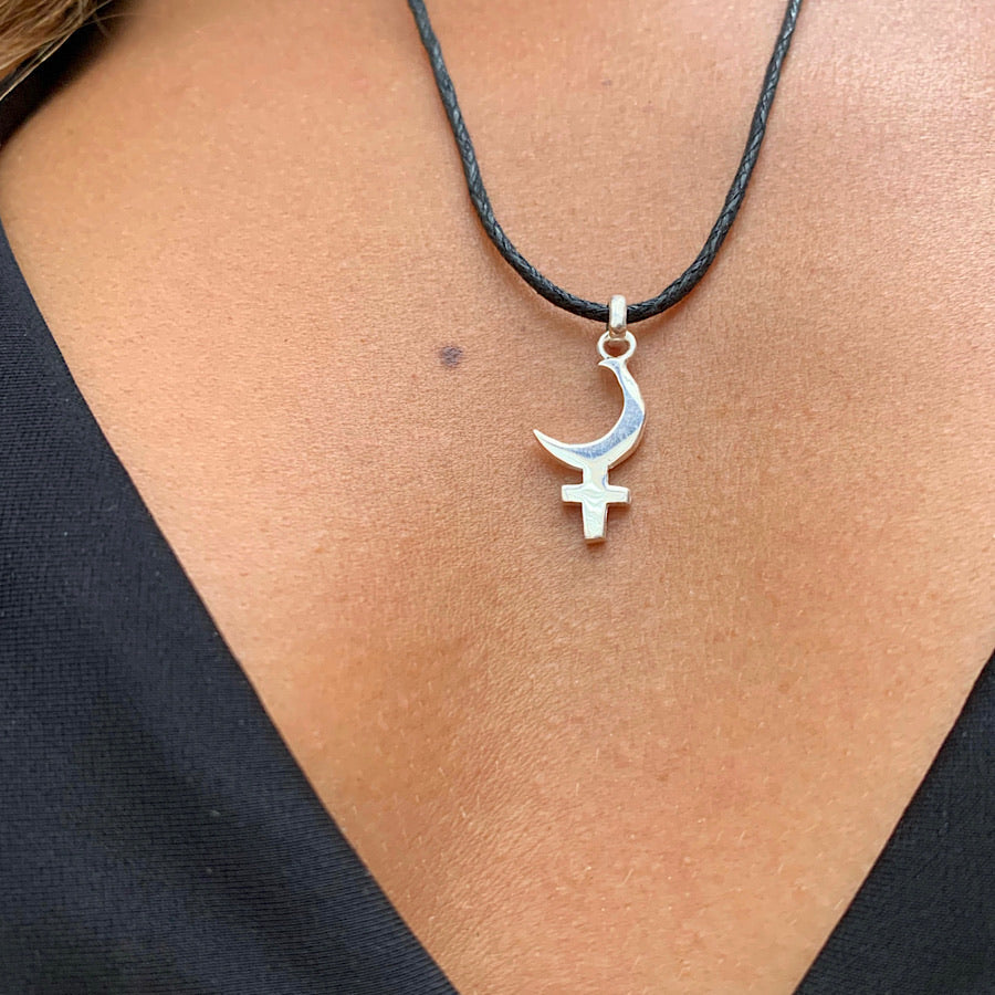 Black Lilith Goddess symbol Silver Pendant Necklace
