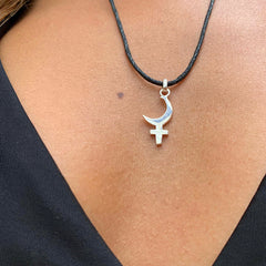 Black Lilith Goddess symbol Silver Pendant Necklace