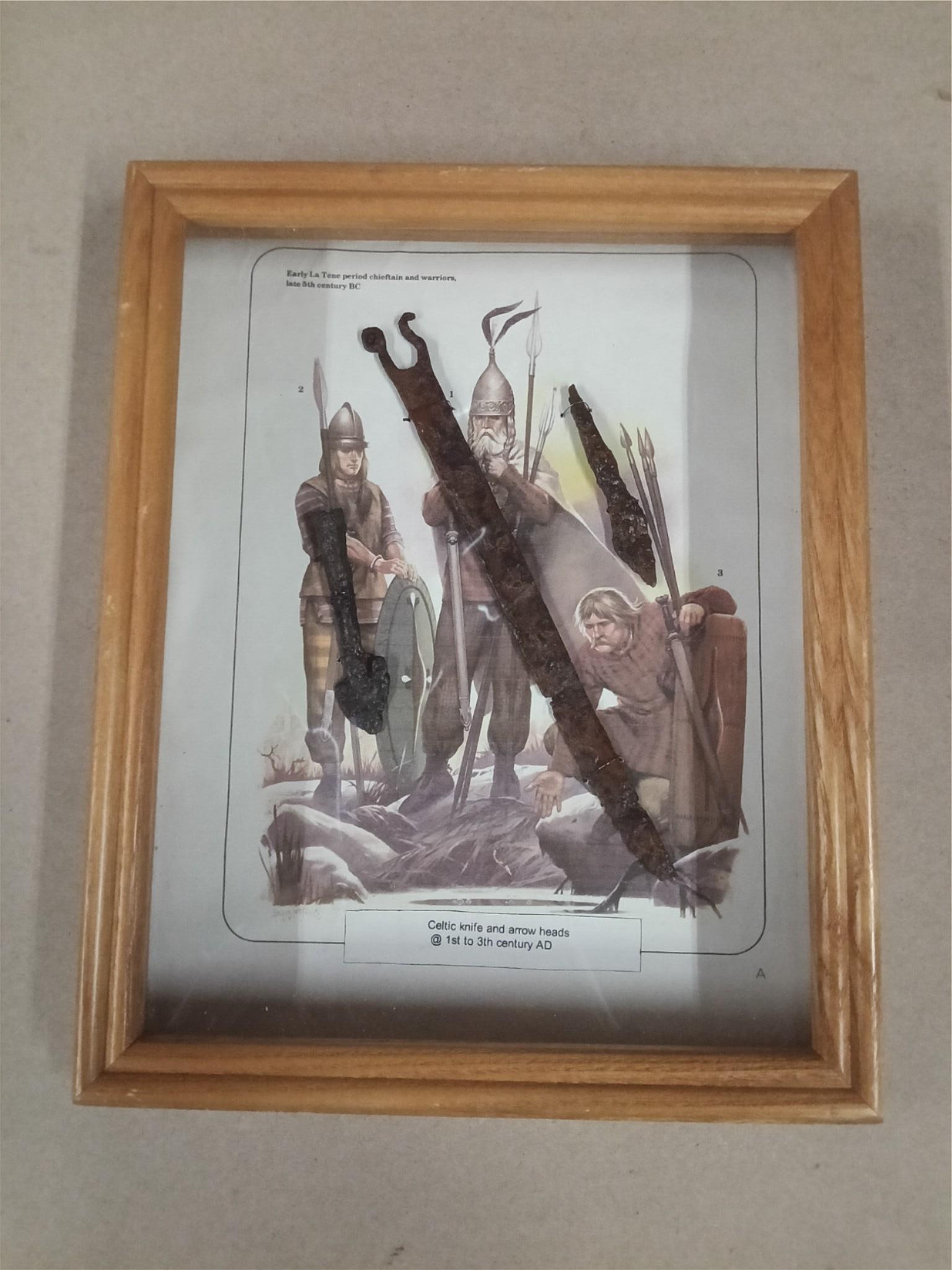 Ancient Celtic Iron Knife Arrowheads 1st-3rd Century AD La Tène Warriors Framed