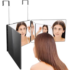 360 Degree Tri-Fold Portable Makeup Mirror with Adjustable Telescopic Hook