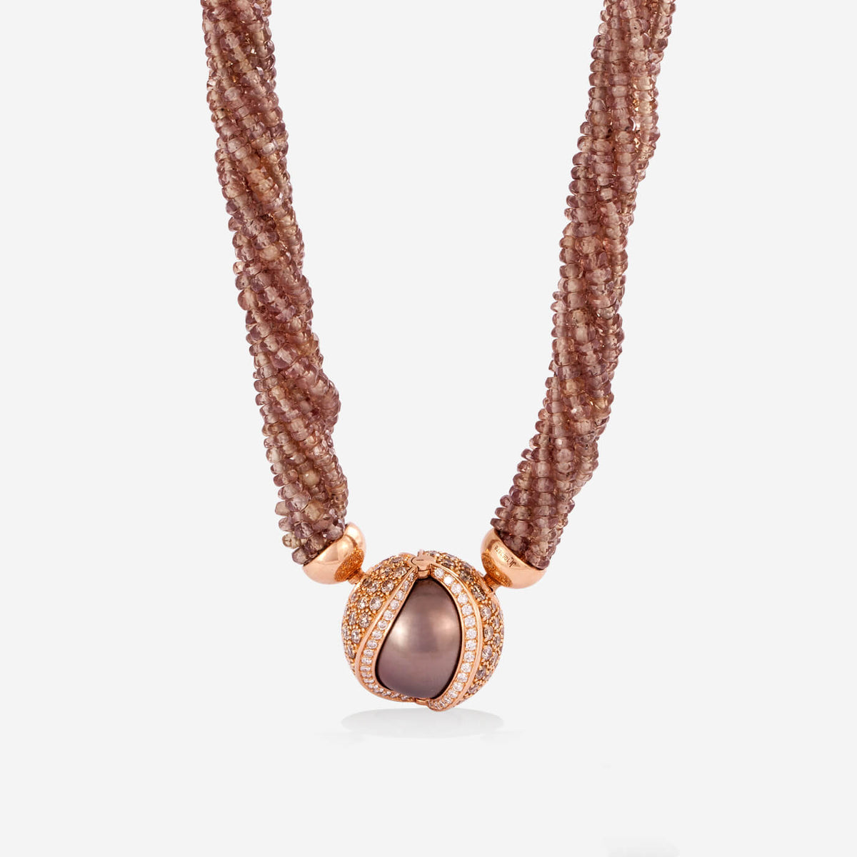 Multi Functional Yellow Gold Ball With Pearl and Floating Diamond Necklace - Ref: RG04092