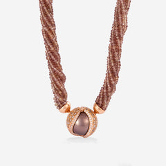 Multi Functional Yellow Gold Ball With Pearl and Floating Diamond Necklace - Ref: RG04092