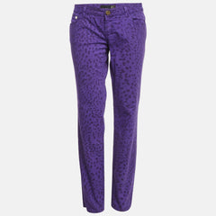 Preloved - Just Cavalli Purple Denim Leopard Print Straight Fit Jeans L/waist 32"