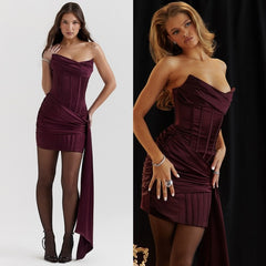 'Loubella' Mulberry Strapless Corset Dress
