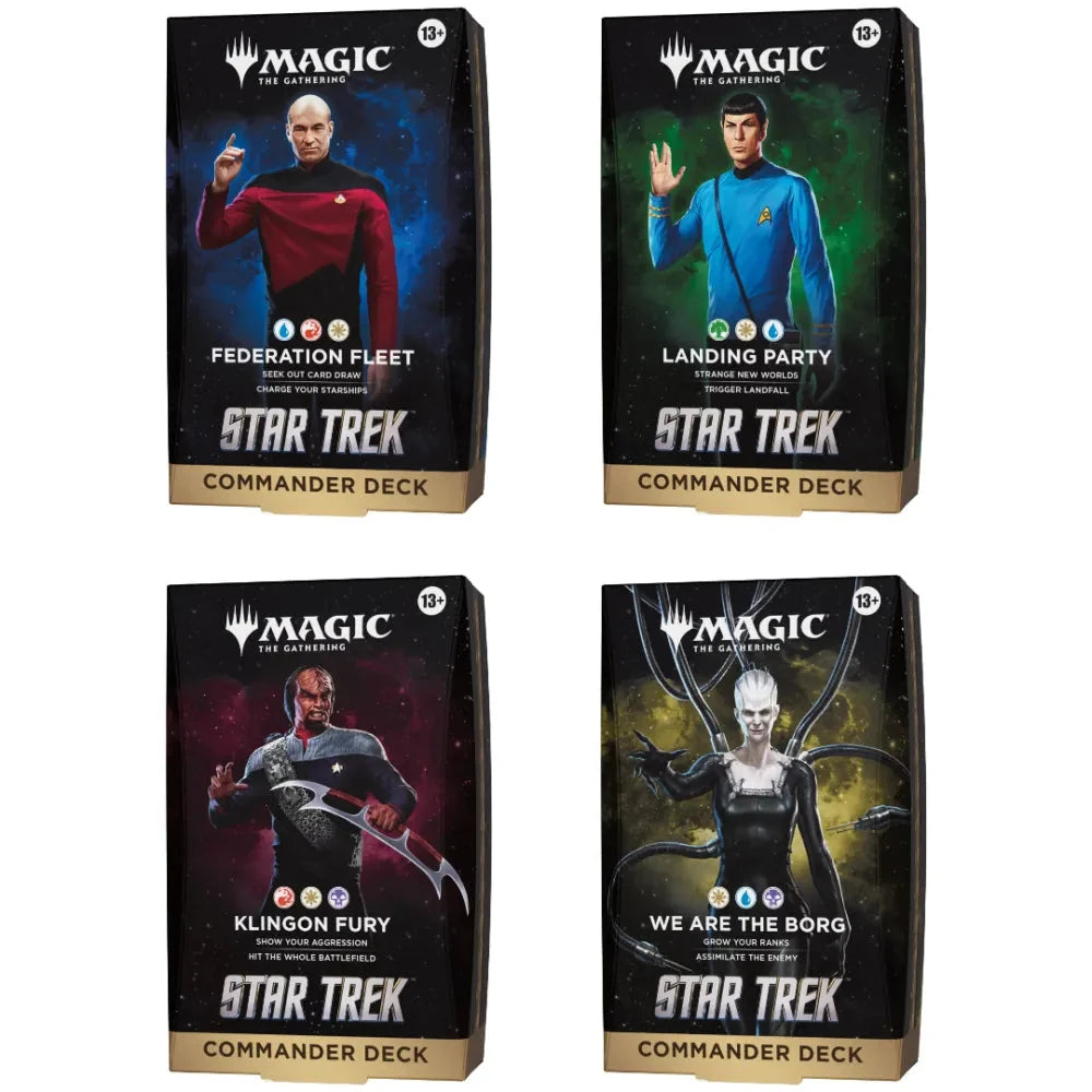 Magic the Gathering Star Trek Commander Decks set van 4 met Federation Fleet, Landing Party, Klingon Fury en We Are the Borg