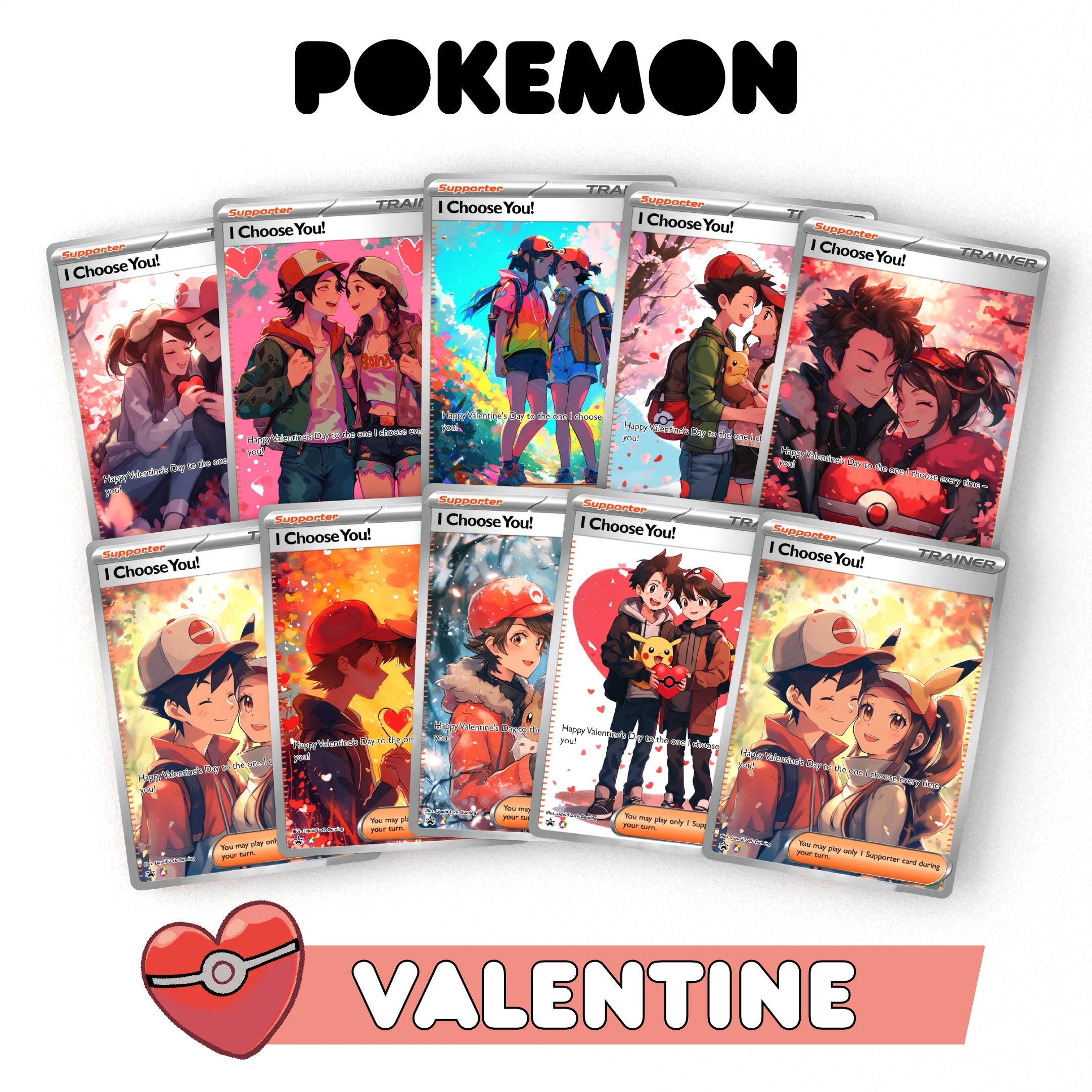 Custom Pokemon Valentines Card | Custom Fan-Art Pokemon Cards | Cute and Adorable Pokemon Valentine Gift