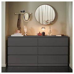 MALM chest of 6 drawers, dark grey, 160x78 cm