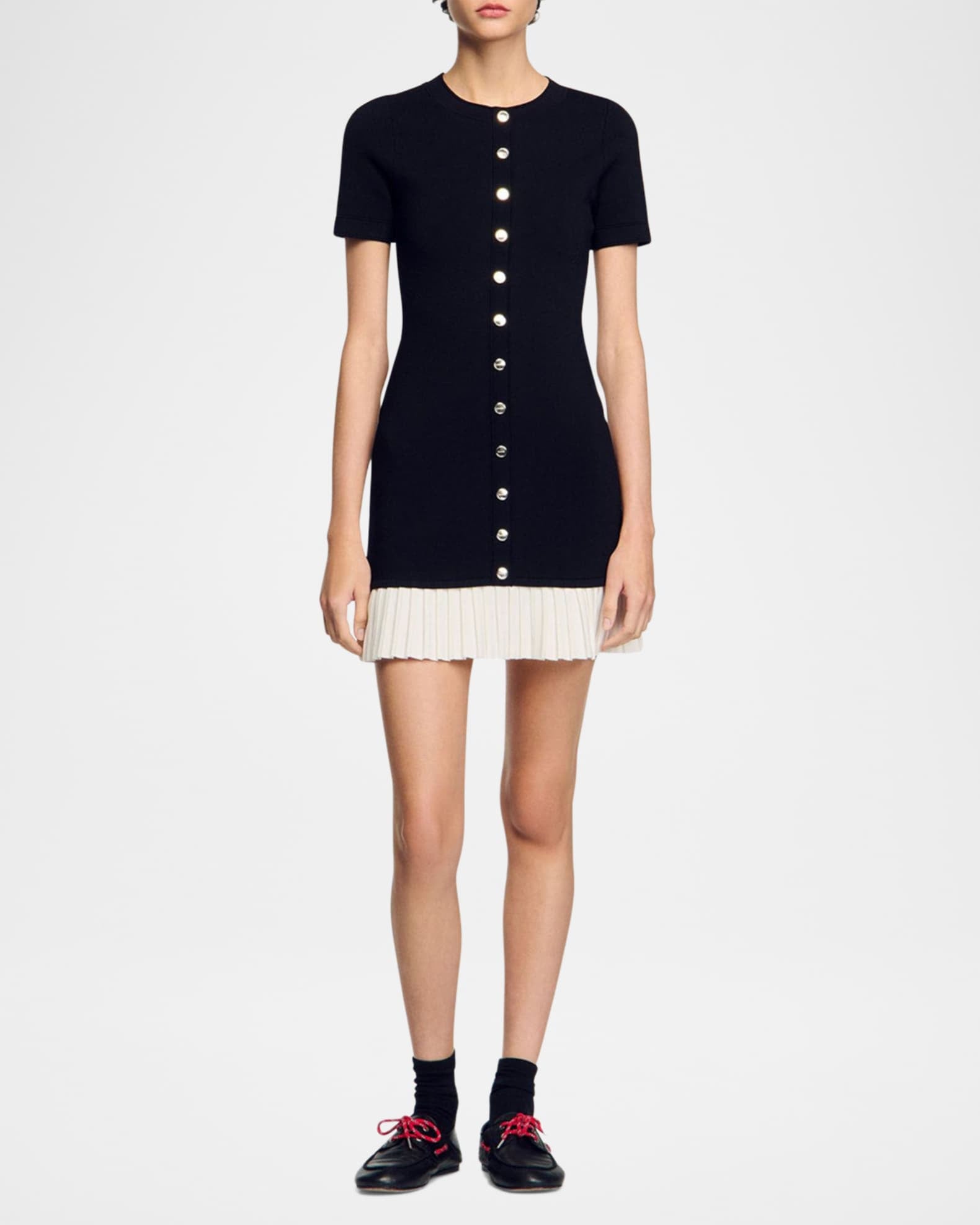 Sandro Mini Knit Dress with Ruffle
