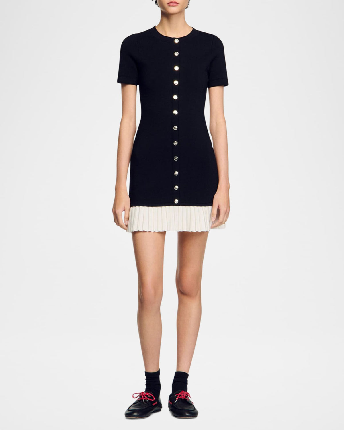 Sandro Mini Knit Dress with Ruffle