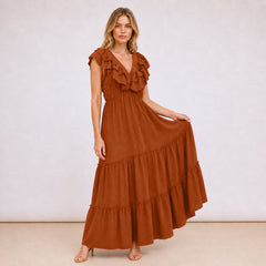 [MIXMUSE.NOHO] Carmen, Vestito Lungo Con Balze E Volant Sullo Scollo A V