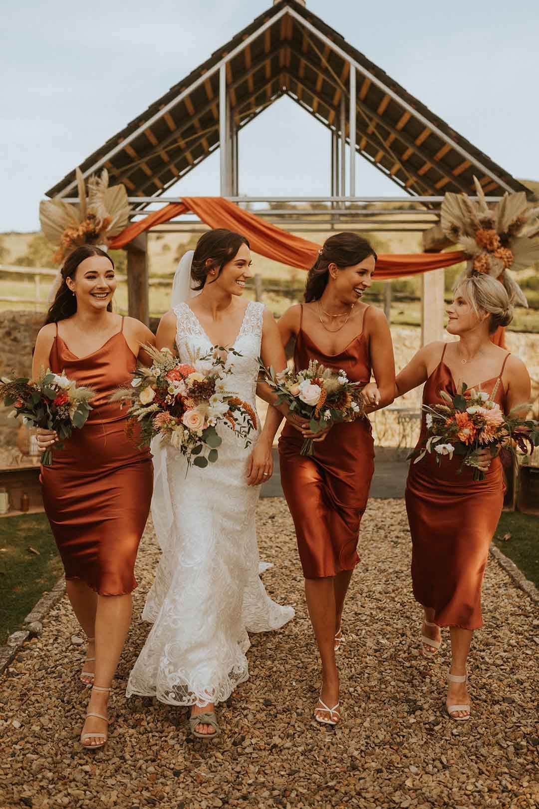 Burnt Orange Ombre Orange And White Bridesmaid Dresses Burnt Orange Sexy  Chic Silky Mismatched Soft Satin