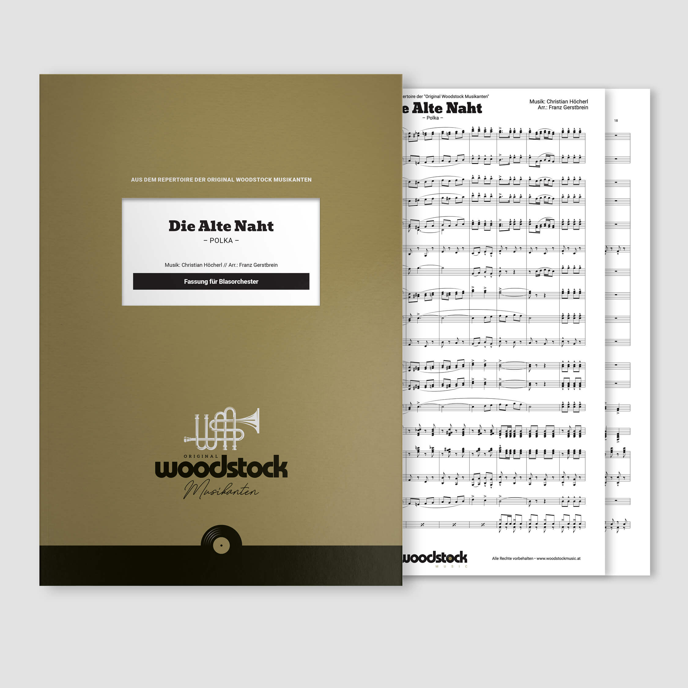 Die Notenmappe und die Original-Noten von „Die Alte Naht“ von den Original Woodstock Musikanten für Blasorchester.