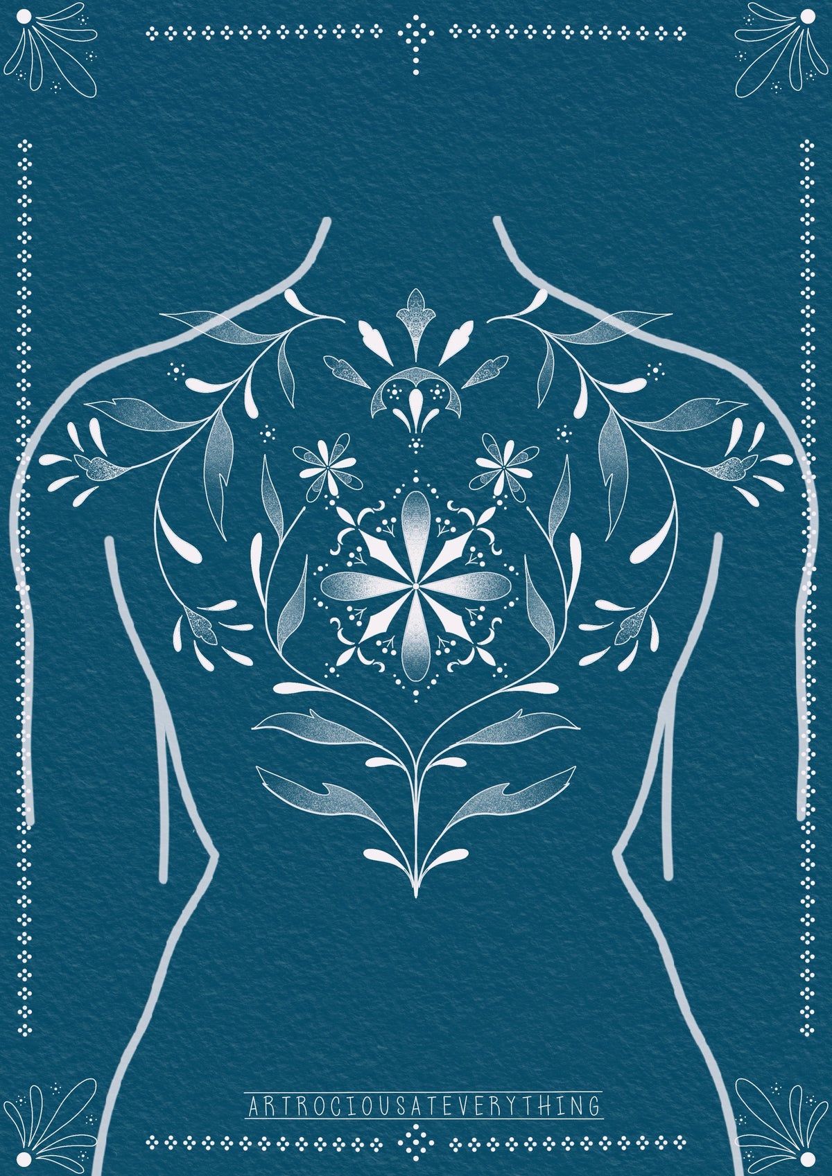 Ornamental back tattoo design by Jess featuring fine linework and surreal feminine detailing – The Ink Factory Dublin