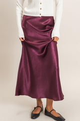 Wholesale Satin Midi Skirt Skirts DZ26C962 DARK CHERRY DOUBLE ZERO