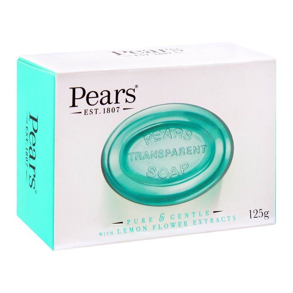 Transparent soap bar in box, teal oval design, 125g