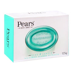 Transparent soap bar in box, teal oval design, 125g