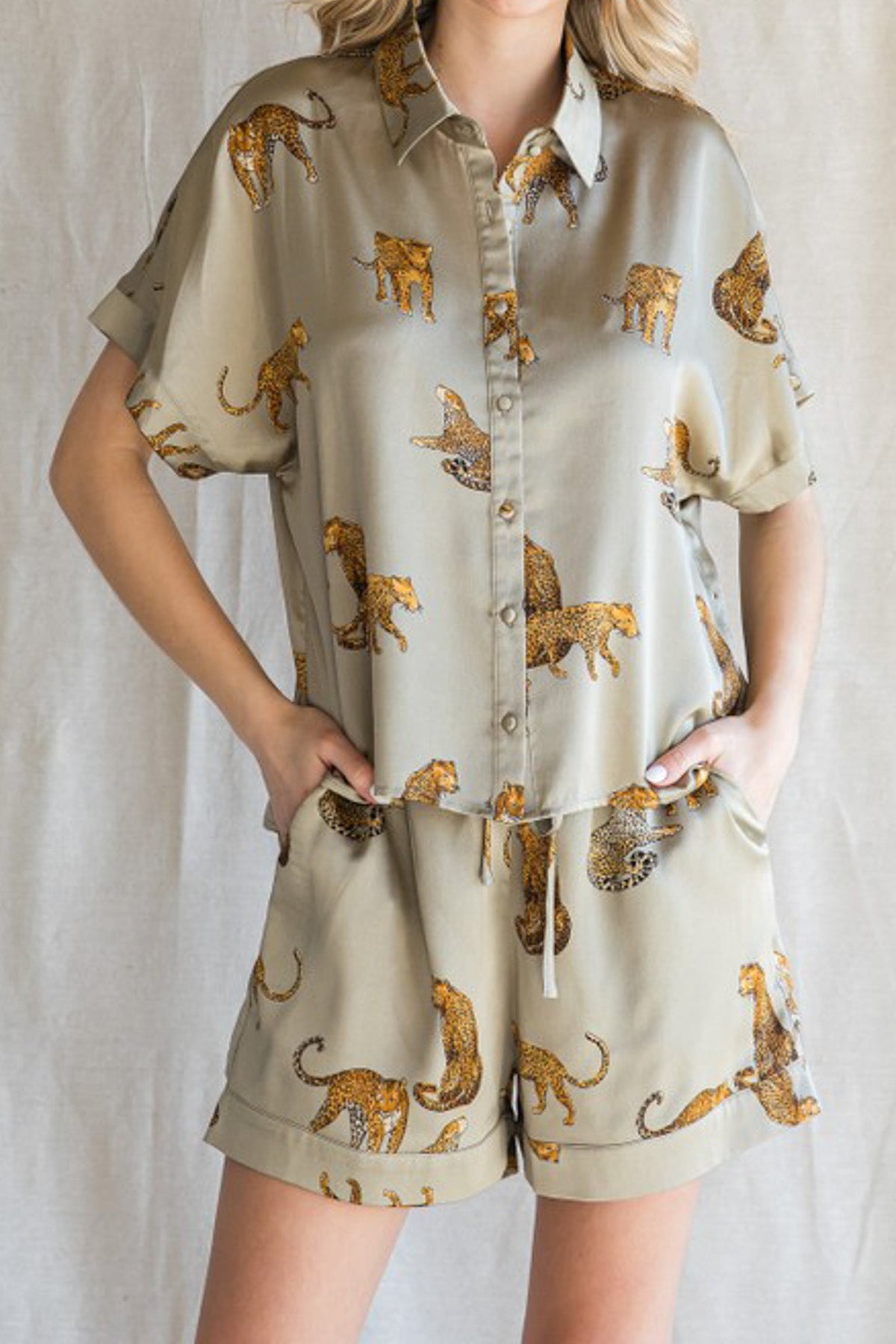 Khaki Sahara Satin Lounge Set *S-L*