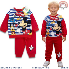 Mickey & Pluto Terno Set Baby Boys Cotton Sweater Joggers Striped Red 6-36M SS634
