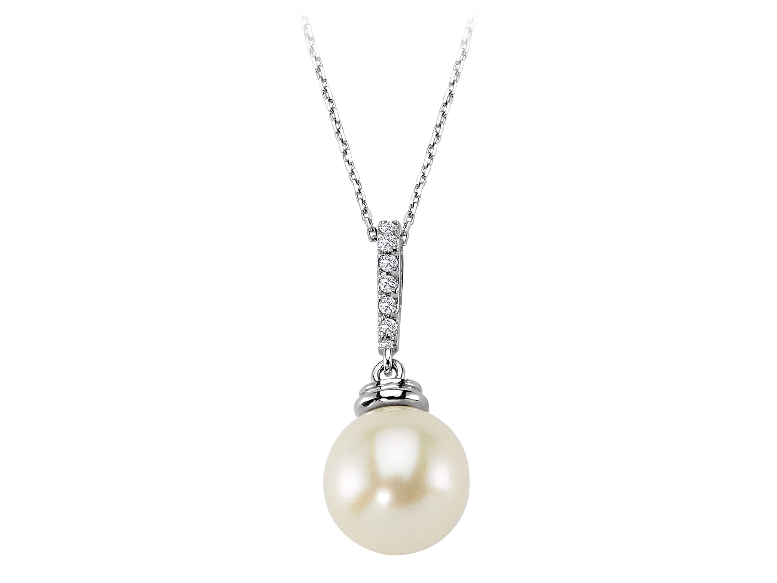 Elegante Perlenkette mit Diamanten | 14K Weißgold - 17P0009 - hochwertiger Schmuck von Rosy Lab Diamonds