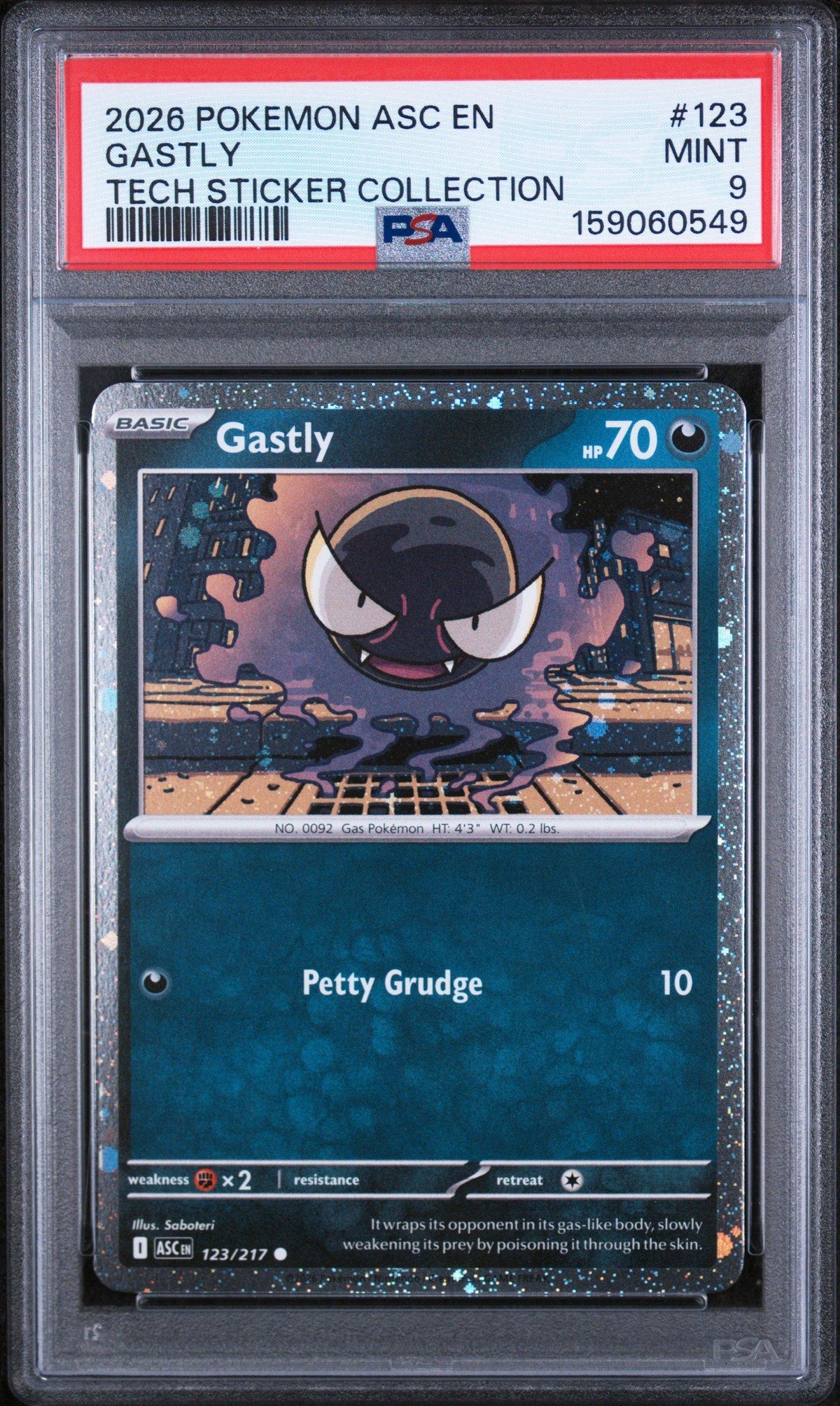2026 Pokemon Asc En-ascended Heroes 123 Gastly Tech Sticker Collection PSA 9 Graded Card