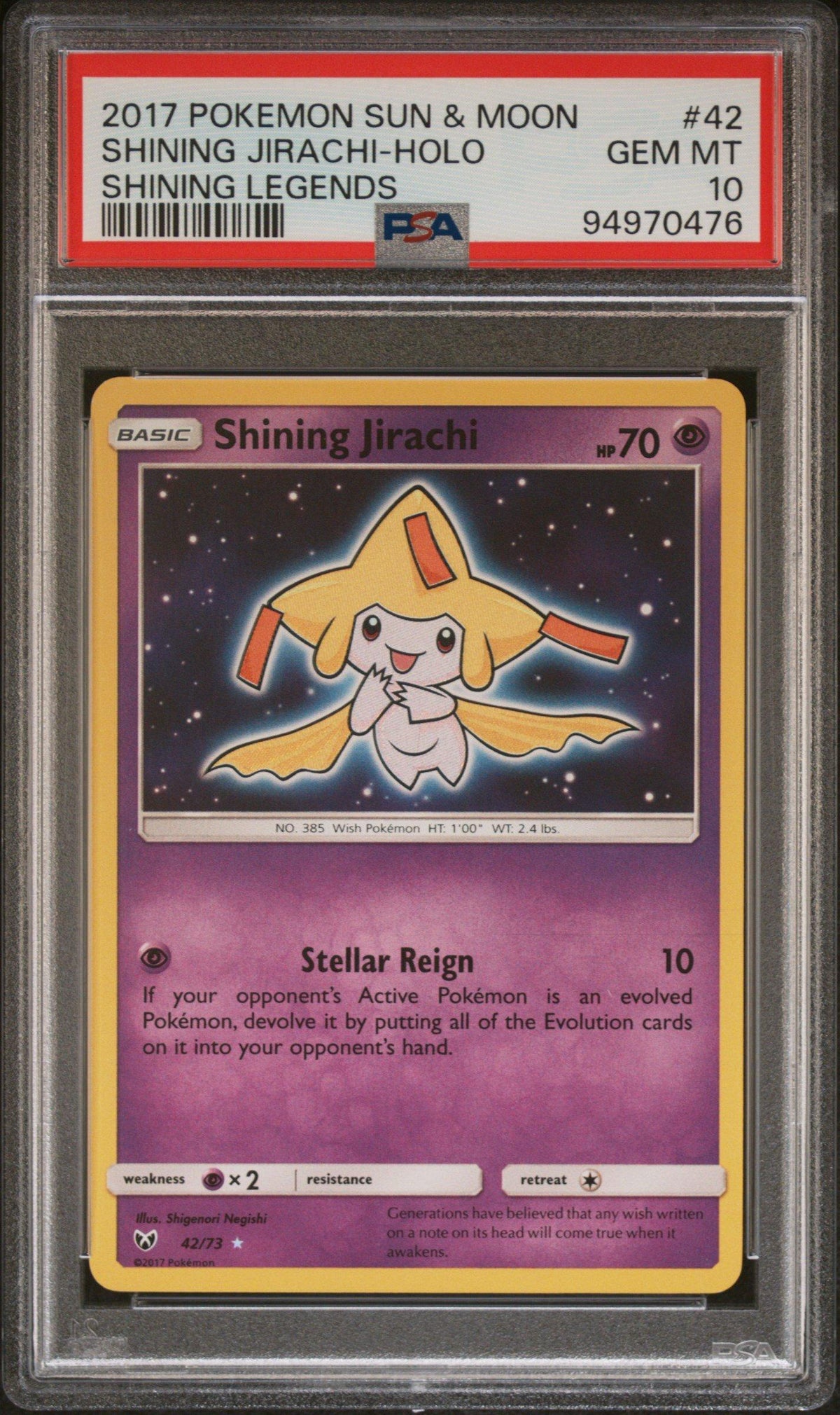 2017 Pokemon Sun & Moon Shining Legends 42 Shining Jirachi-holo PSA 10 Graded Card