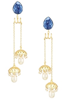 Matte Finish Blue Stone and Jhumki Drops Earrings