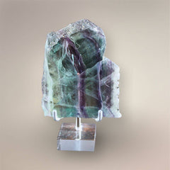 Rainbow Fluorite display slab from Mexico with curved waterfall banding and polished face, 223 g