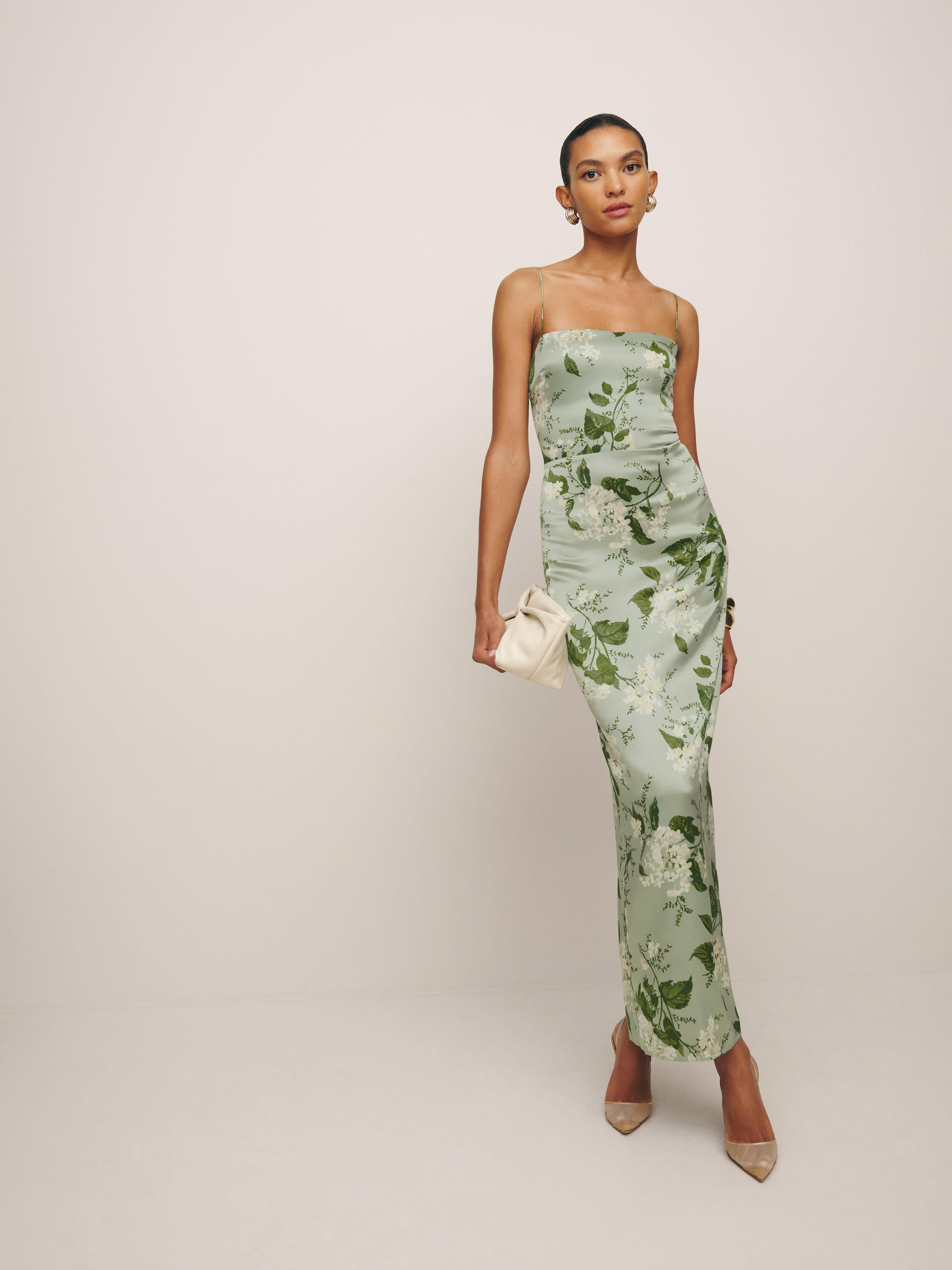 Reformation Frankie Sleeveless Silk Dress in Green