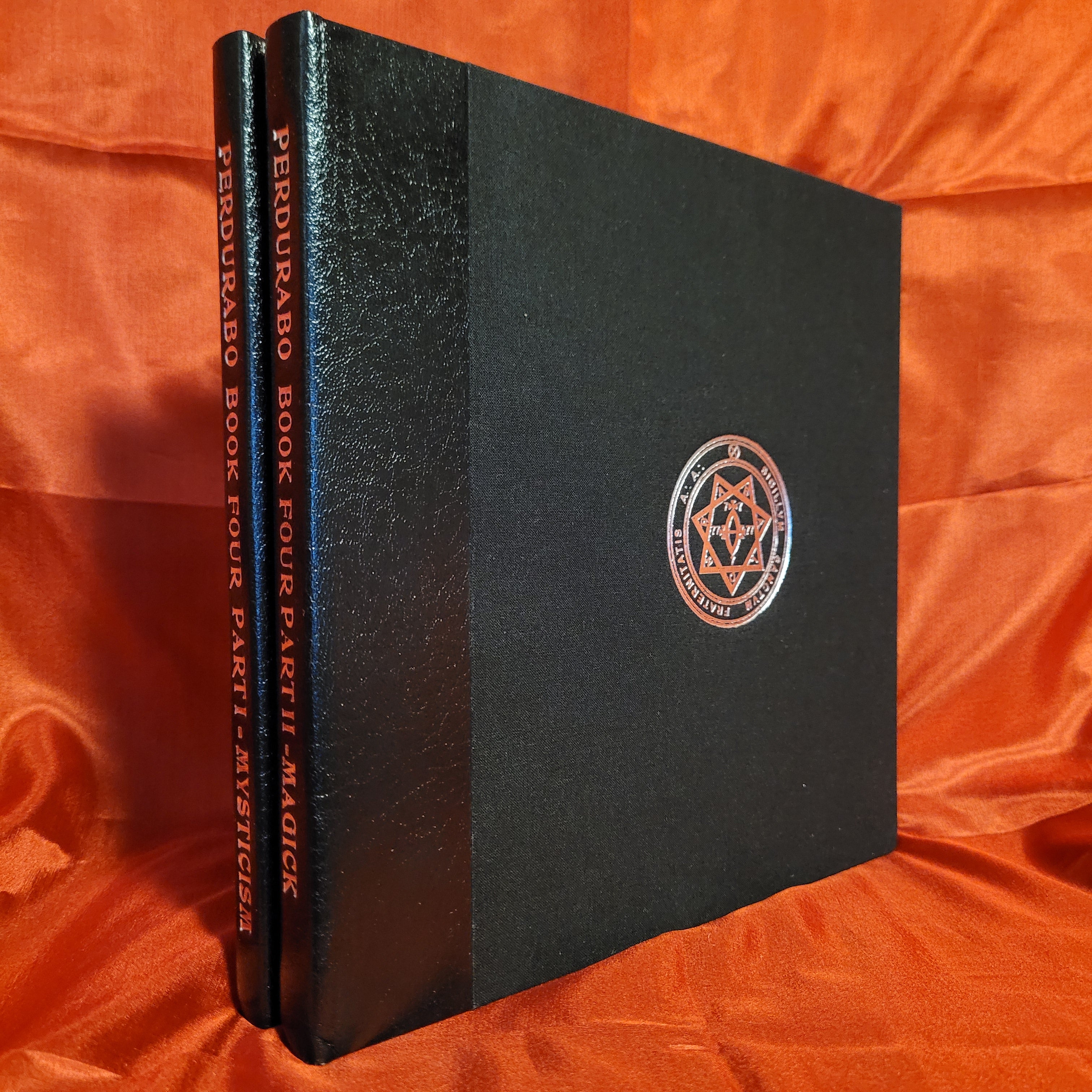 BOOK FOUR Part 1 : MYSTICISM & Part 2 : MAGICK by Aleister Crowley and Mary D’Este Sturges (Soror Virakam) - 2 Volume Limited Edition Hardcover (Hell Fire Club Books) Quarter Bound in Leather and Cloth