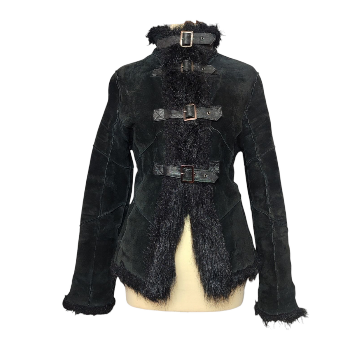 Manteau en cuir à sangles