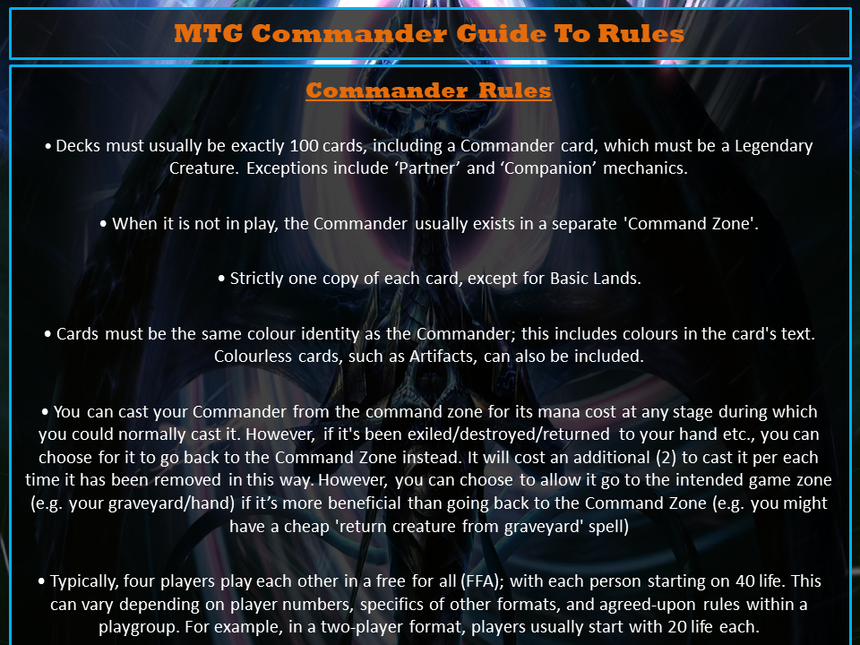mtg commander deck building rules tips & Deck-building Template Slides for the Commander format. Not sure on the quality, but it'll do for now. : r/mtg Confusion about Magic: The Gathering's –