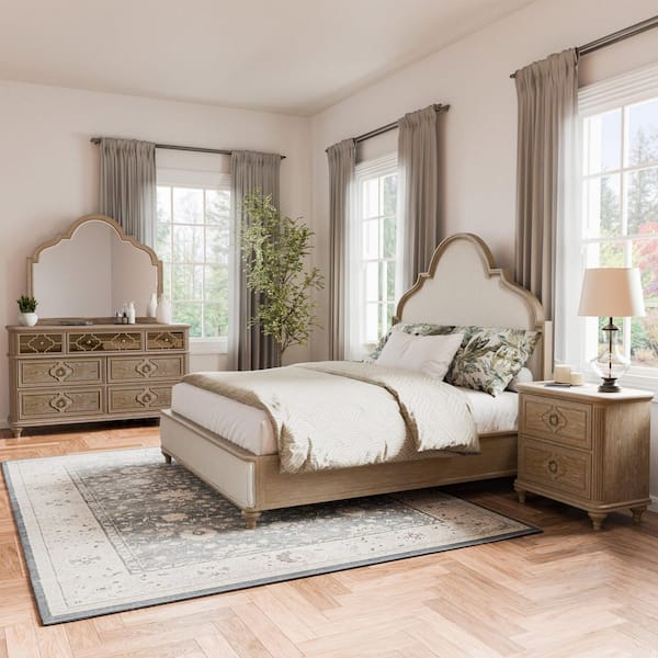 Furniture of America Brightwell 4-Piece Rustic Oak Wood Queen Panel Bedroom Set with Nightstand and Dresser/Mirror IDFN7417AKQ-4PC
