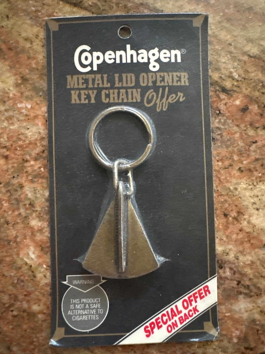 Vintage Copenhagen Metal Lid Can Opener Keychain Offer 1992 U.S. Tobacco  Company