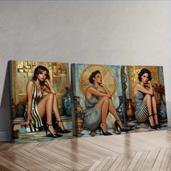 3pcs Three Fashionable Ladies Sitting Wall Art Set Canvas Framed 40x60cm - High Quality Print 100% Australian Made Wall Canvas Ready to Hang