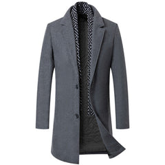 Men's Wool Blend Pea Coat Warm Winter Coat Business Dress Coats With Scarf