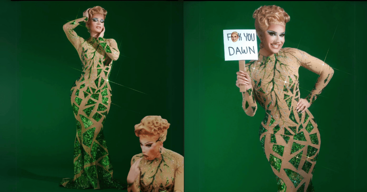 Plane Jane's Studded Green Gown from RuPaul's Drag Race Season 16 – Auction  – Drag Isn't Dangerous: Drag Excellence Auction