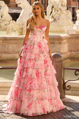 Sherri Hill Strapless Floral Corset Prom Dress 57820