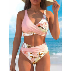 👙 Zaakceptuj swoje krągłości – Damski zestaw bikini z wysokim stanem i kwiecistym nadrukiem, z topem wiązanym i kontrolą brzucha – Za pobraniem 🌸