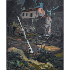 Stéphane Cara oil painting old village view twilight winter landscape