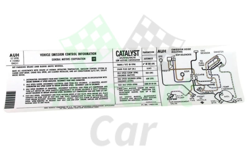 Sticker CHEVROLET CORVETTE AMERICA 1981 Emission Automatic