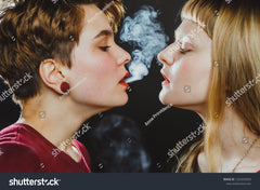 Lesbian Girls Smoke Kiss Close Stock Photo 1292693830