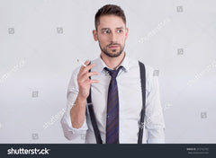 Man Suspenders Holding Cigarette Stock Photo 372142702