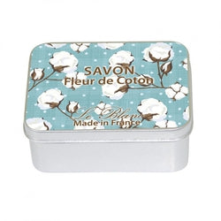 le blanc, savon fleur de coton (cotton flower) soap in tin, 3.5 oz